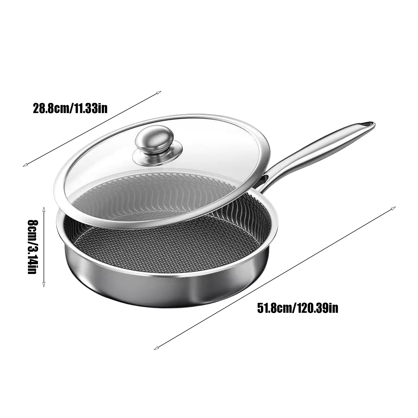 Generisch Poêle à frire antiadhésive en acier inoxydable avec couvercle en verre pour cuisinière, à induction, pour la maison, l'appartement et le restaurant