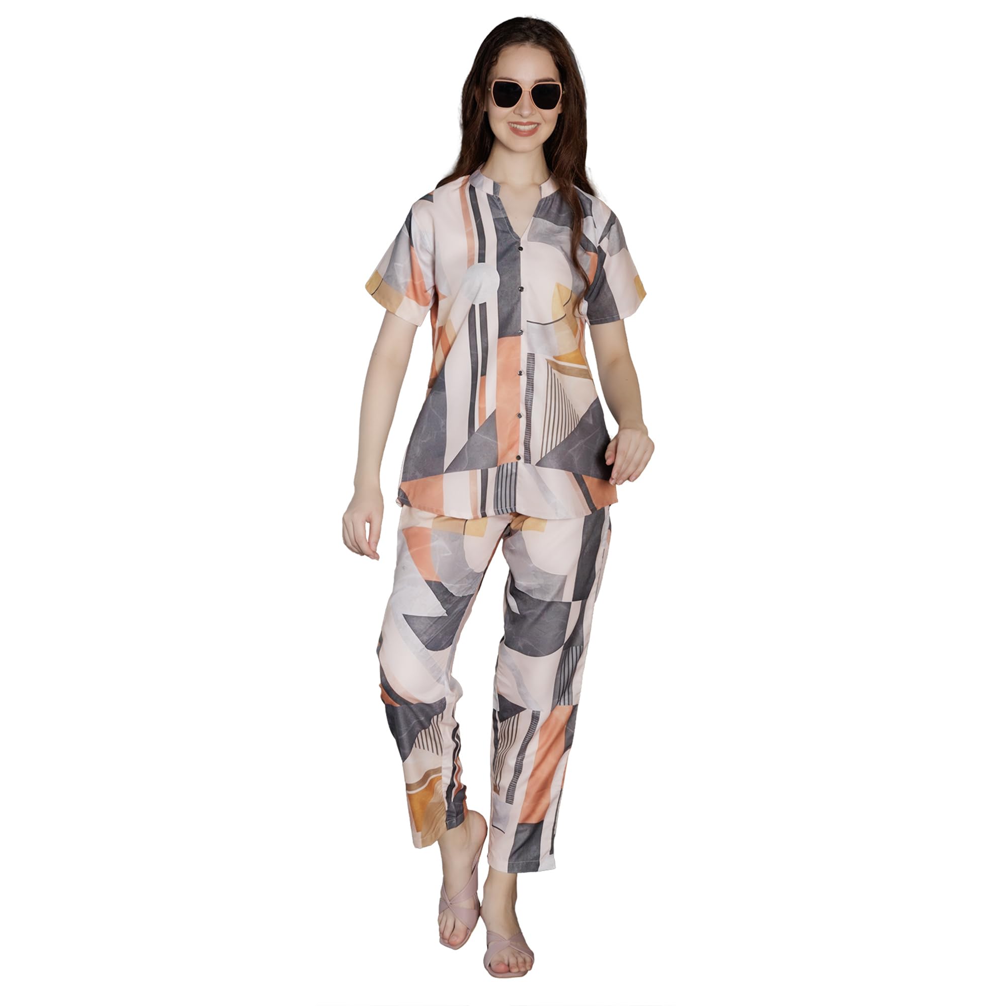 trylo Riza Digital Rayon Fabric Short Sleeves Relaxed Fit Printed T-Shirt and Pyjama Night Suit Set/NS-2154-picture-13