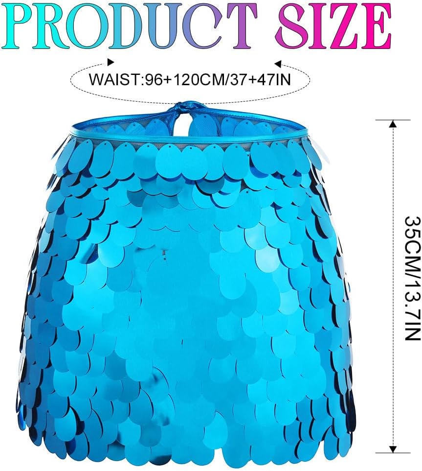 Zoestar Mermaid Sequin Skirt Sparkly Blue Belly Dance Skirts Rave Costume Outfits for Women - Image 5