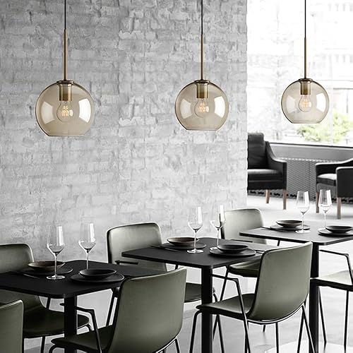 Miniatura 3 de Luces colgantes para isla de cocina, globo nórdico, pantalla de vidrio transparente, iluminación colgante de techo con acabado de metal, lámpara de