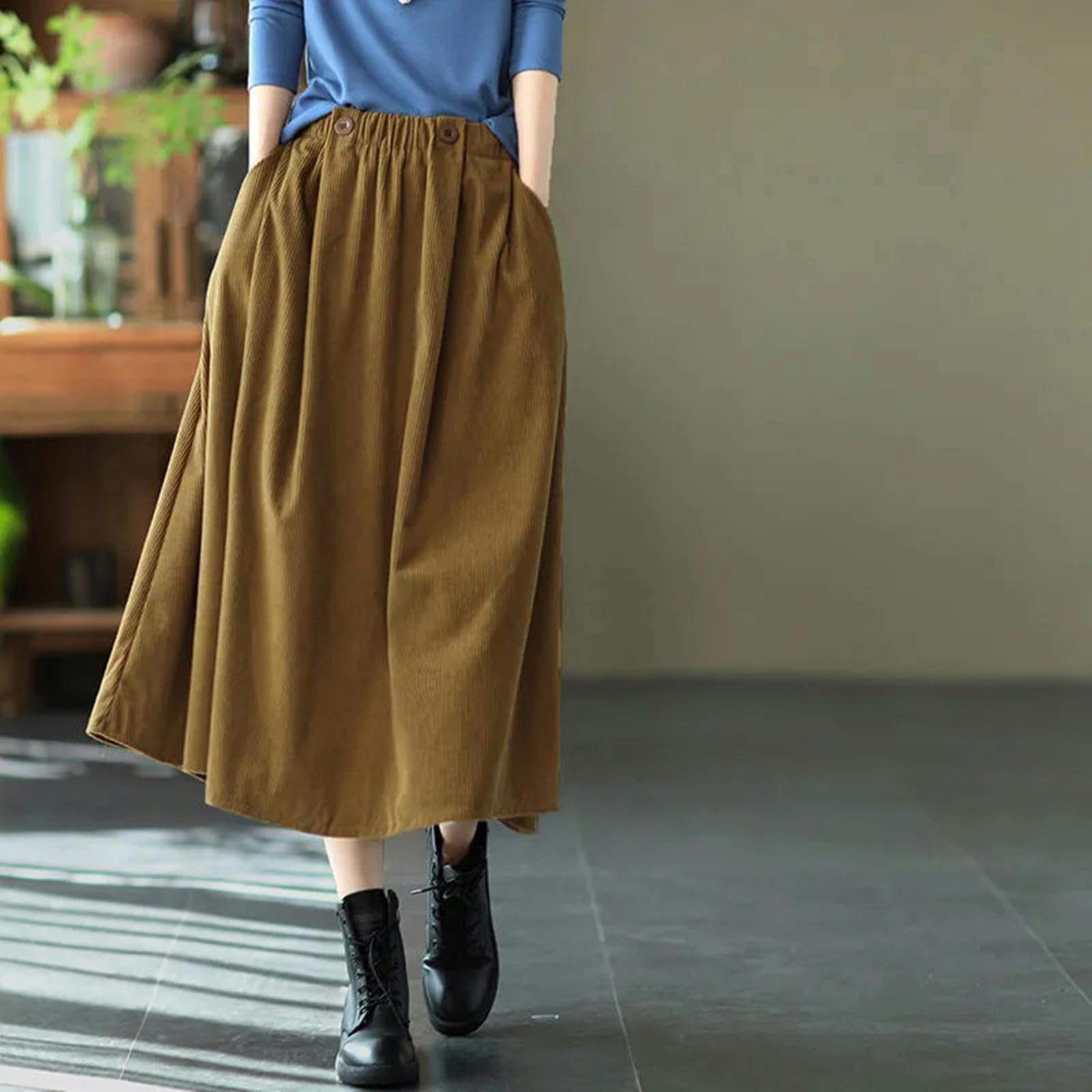 Rock Damen Cordröcke Lang Für Frauen Herbst Winter Midi Rock Elegante Frau
