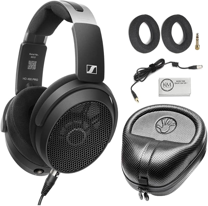 Auriculares de estudio abiertos de referencia HD 490 PRO Professional con funda para auriculares + paño de limpieza (3 artículos)