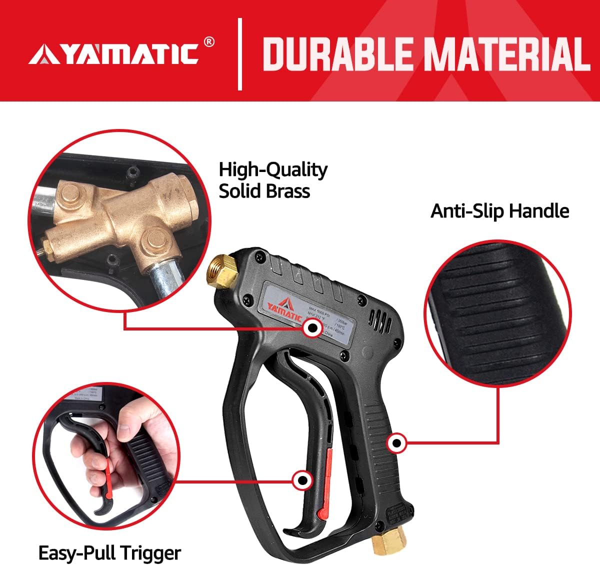YAMATIC Super Flexible Pressure Washer Hose 50FT +YAMATIC 5000 PSI High Pressure Washer Trigger Gun