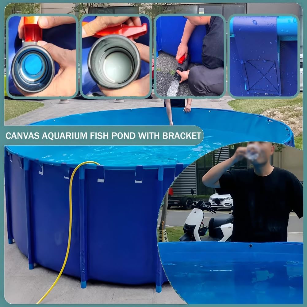 Pool Above Ground Canvas Fish Pond, Round Thickening Fish Pond Pool with Drain Valve, Large Collapsible Outdoors Tarpaulin, for Koi Culture Agricultural Irrigation Water Storage Tank(2x0.97m-3T)