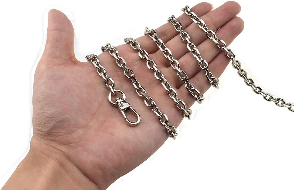 HAHIYO Mini Pochette Purse Chain Strap Thin Wide 6mm for LV Length 47.2 inches Thick 2mm Shiny Silver for Shoulder Cross Body Sling Handbag Wallet Clutch Comfortable Flat Metal Strap 1 Pack