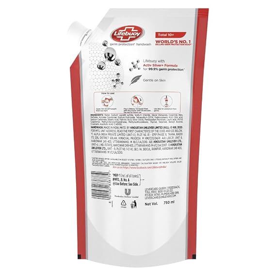 Lifebuoy Total 10 Activ Naturol Germ Protection Handwash Refill, 750 ml
