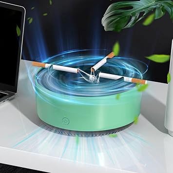 2 in 1 Multifunctional indoor smokeless ashtray, 360 surround suction intelligent air purifier ashtray, indoor household car intelligent ashtray Green