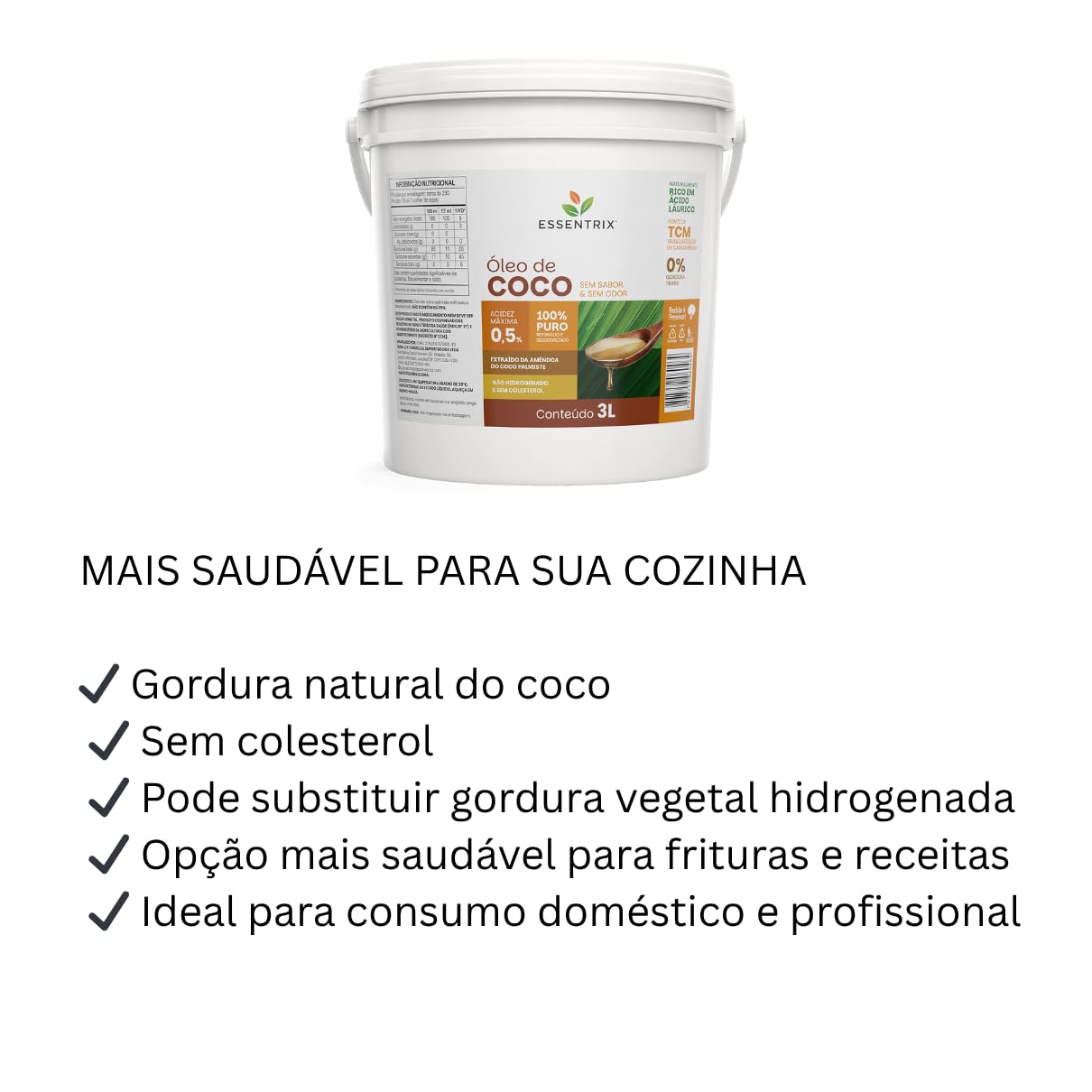 ESSENTRIX Óleo de Coco Sem Cheiro e Sem Sabor, 100% Puro, 0
