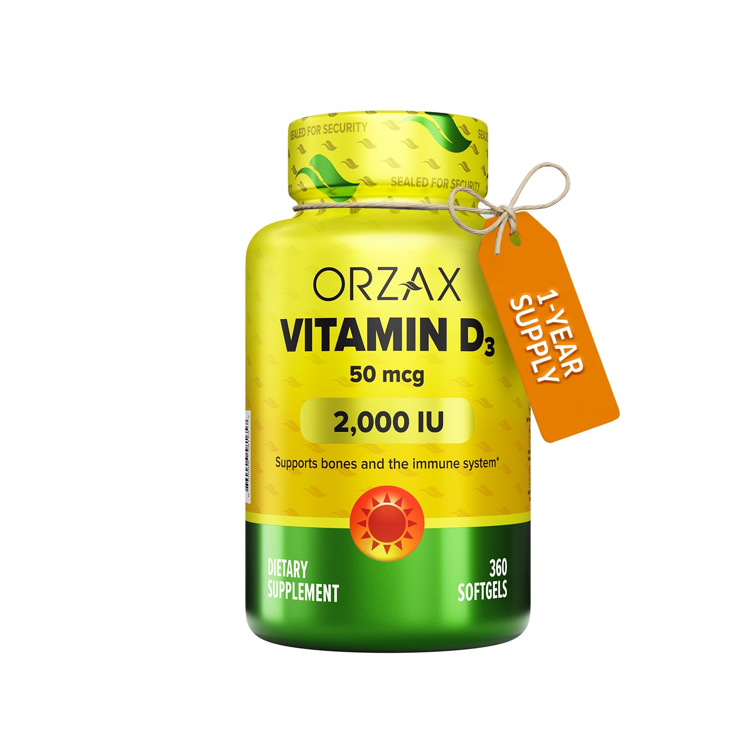 ORZAX Vitamin D3 2000 iu (50 mcg) - 1 Year Supply for Strong Muscle Function and Immune Support - Mood Supplement for Wellness (360 Softgel)