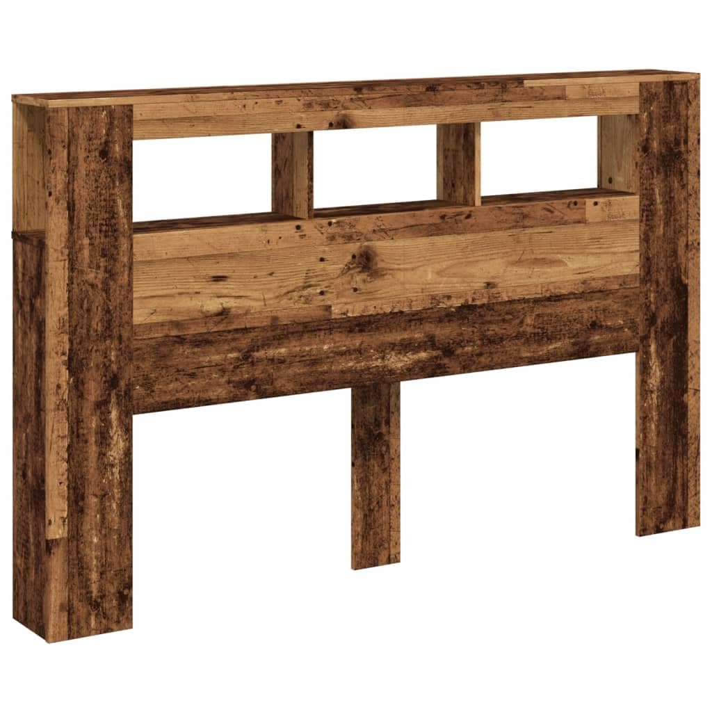 vidaXL Cabecero con LED Madera ingeniería Envejecida 160x18,5x103,5 cm, cabecero, Cabezal de Cama, cabecero con estantes, cabecero de Cama
