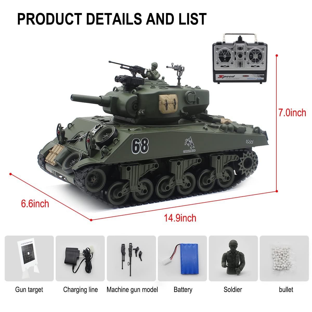 Hitish Remote Control Tank, 2.4Ghz 15 Channel RC Tank with Rotating