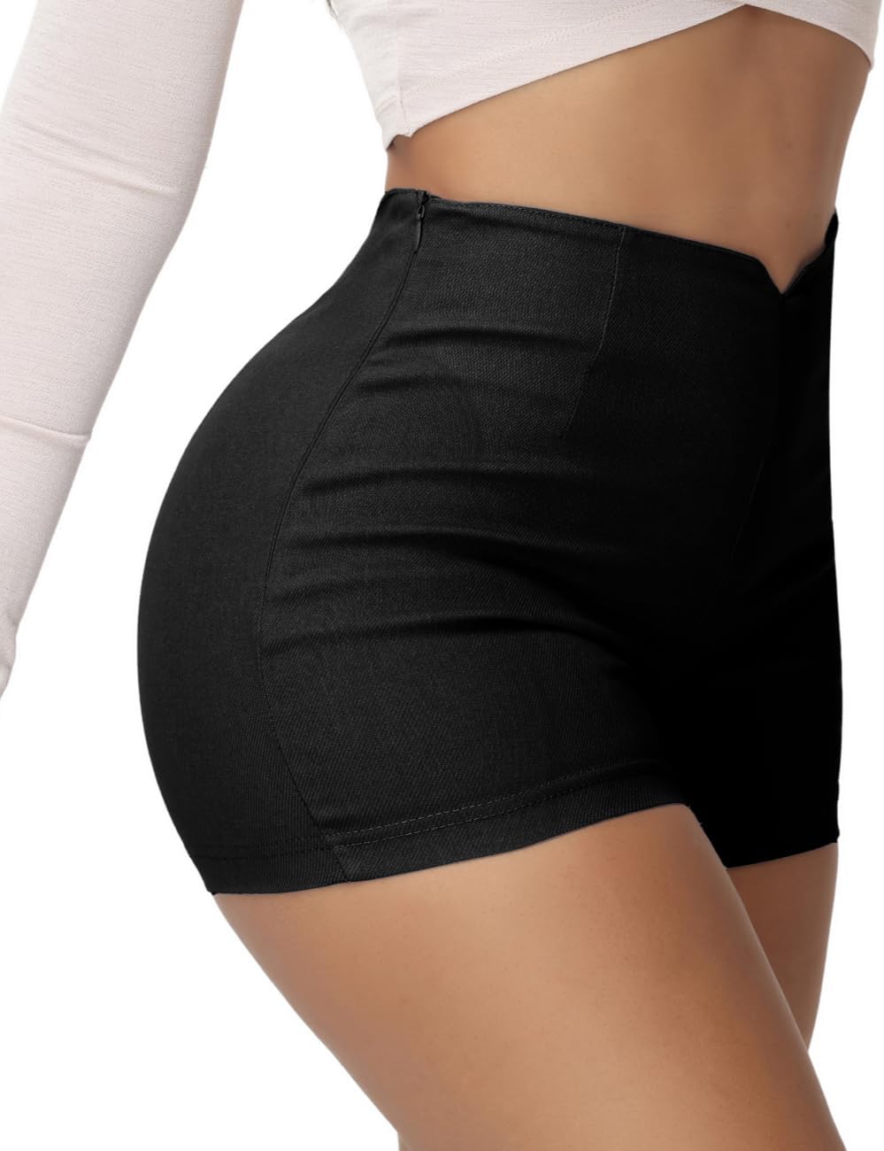 Zebaexf Women Casual Shorts High Waist Stretchy Solid Sexy Slim Fit Seam Detail Zipper Closure Skinny Shorts