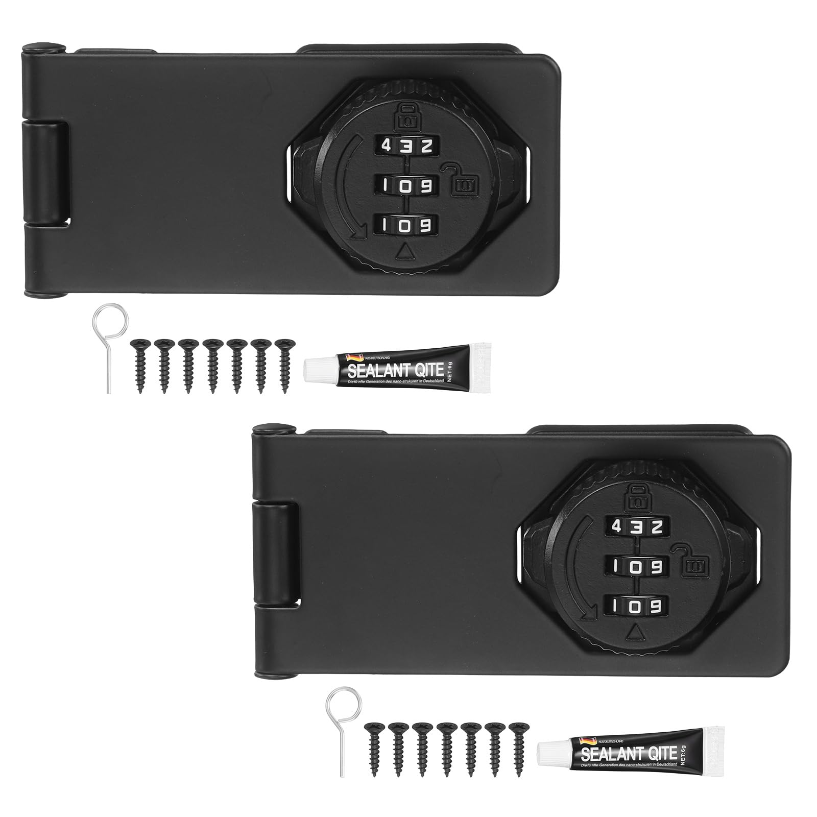 PATIKIL Password Rotary Hasp Locks (96mm, Black) (2Pcs), Keyless 3-Digit Cabinet Locks with Combination Security Slide Latch, Suit for- Door/Closet/Barn/Bathroom/Outdoor/Garden