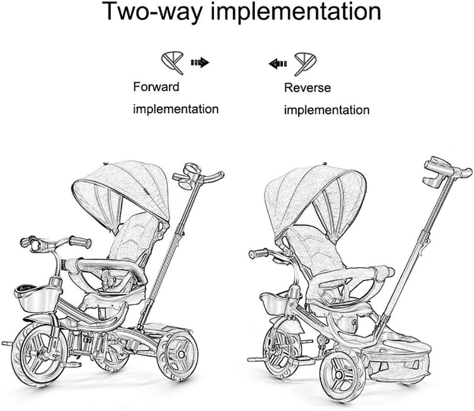 Tricycle Trike Outdoor Children's Tricycle, Beginner 4 in 1 with Push Handle Tricycle, Sunshade Trike for 1-6 Years Old Kids, Seat Steering, Music Head Design, 2 Colors (Color: Red)