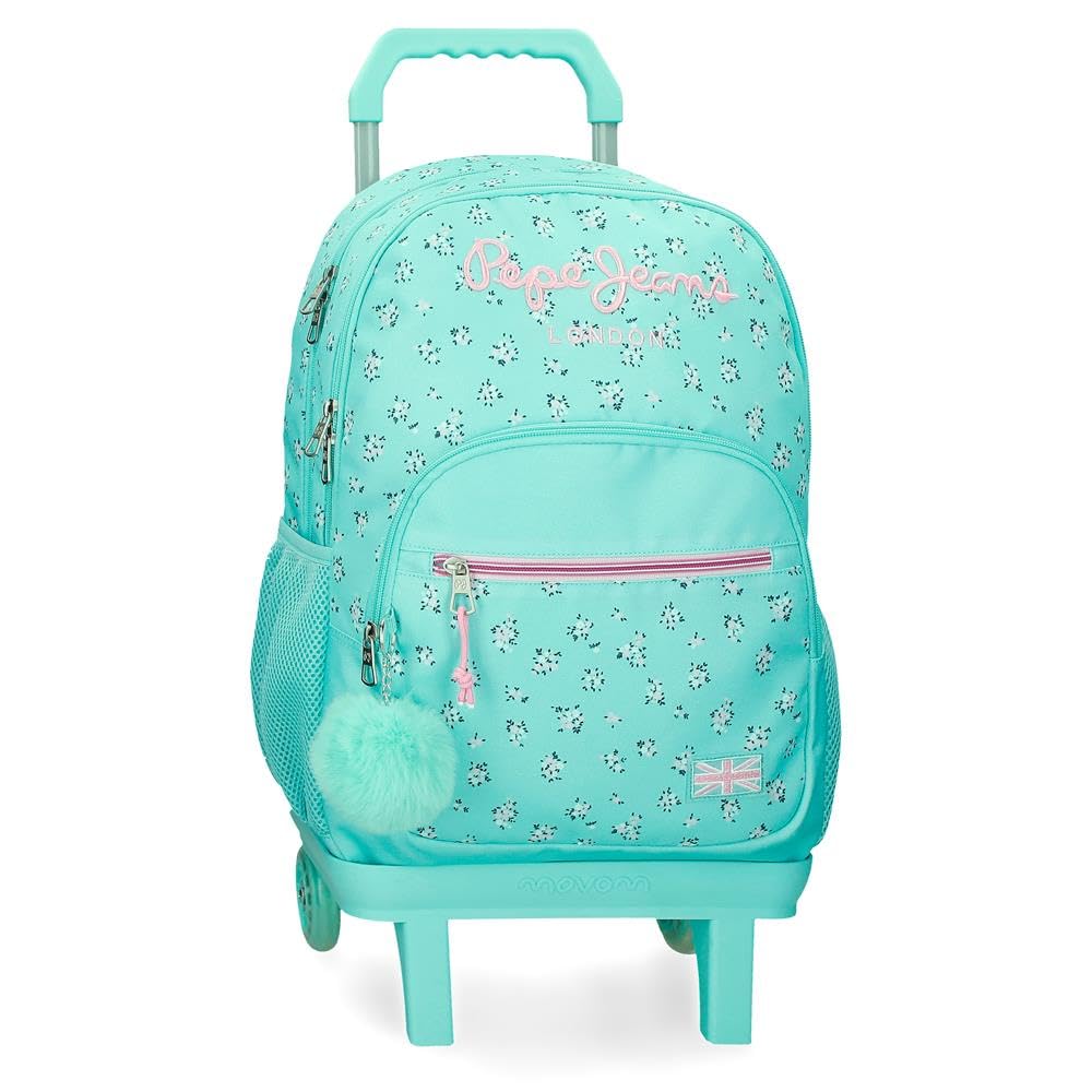 Pepe Jeans Joumma Bags Nora Laptop Backpack 15.6 Inch Double Compartment with Trolley Blue 32 x 44 x 22 cm Polyester