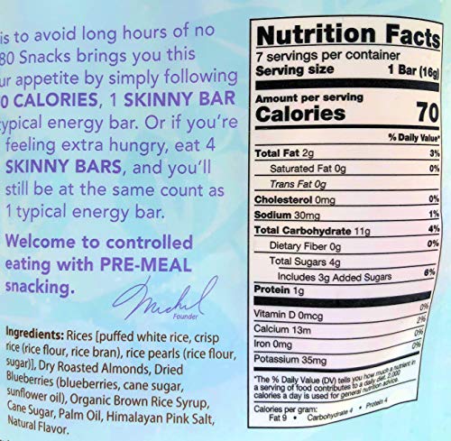 180 Snacks Pre-Meal Snack Skinny Rice Bar with Himalayan Salt Variety Bundle Pack (4) 3.22 oz each
