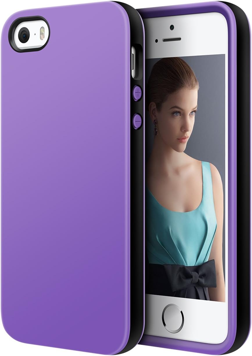 iPhone 5S Case,iPhone SE Case,Dmix Cute Apple Protective Case Soft Bumper Cases Shockproof Hybird Rubber Slim Case Anti-scratch Shell Dual Color TPU Back Cover for iPhone 5S SE 5 (Black/Purple)