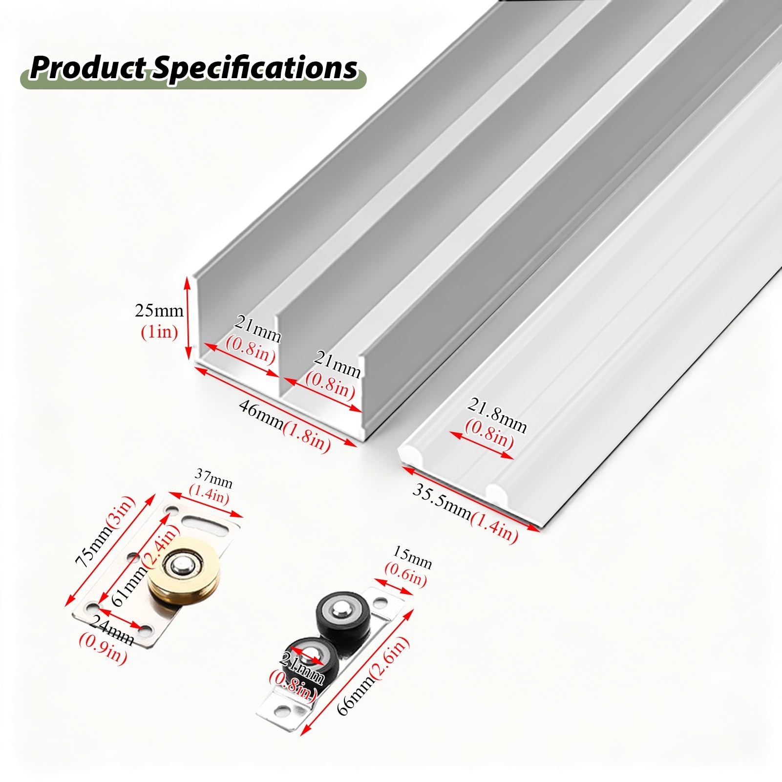 Kit de herrajes para puertas correderas de armario, rodillos de puerta de bolsillo interior con riel inferior, sistema de riel de puerta corredera de cocina y armario