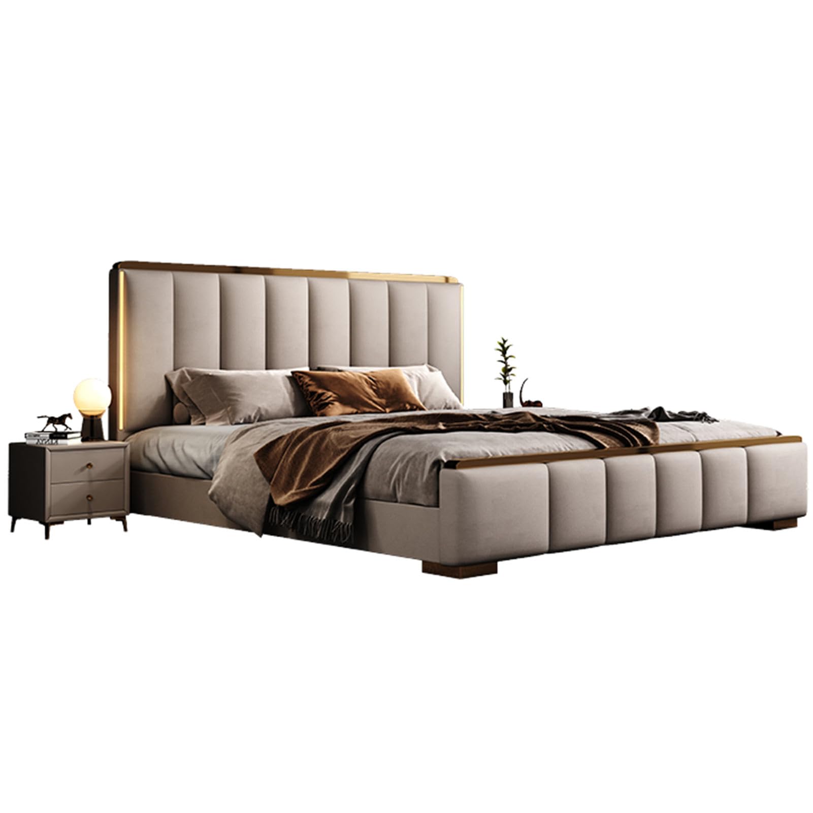 Modern Luxury King Size Genuine Leather Wood Bed Upholstered Platform Bed Frame with Headboard and Lift Up Storage