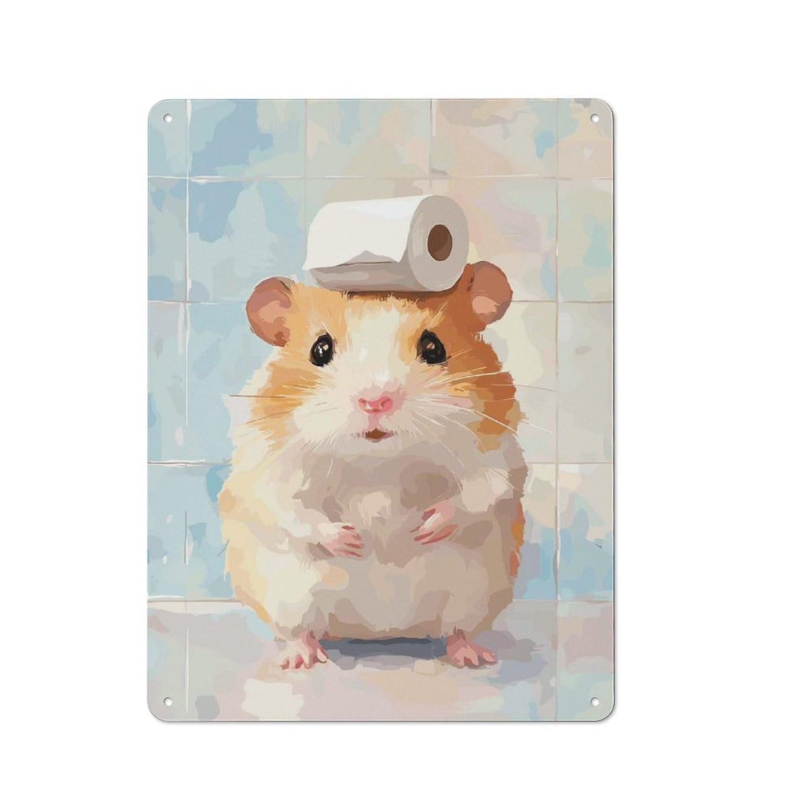 Junmoney Style-14 For Hobby Room Or Studio, Hamster With Toilet Paper On Head Retro Tin Sign 40X30cm, Gift For Creative Interior Collectors During The Christmas Season