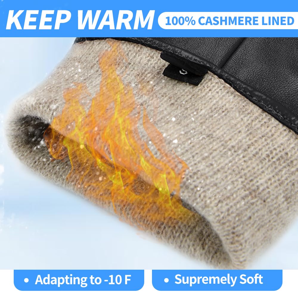 MGGMOKAY Guanti invernali da uomo in pelle,Fodera in caldo cashmere