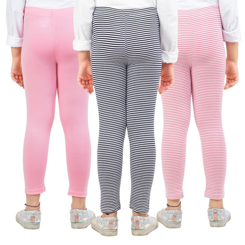 Image of Real Basics Girls Cotton Printed Non-Transparent Regular Fit Ankle Length Leggings (3 Leggings Set)