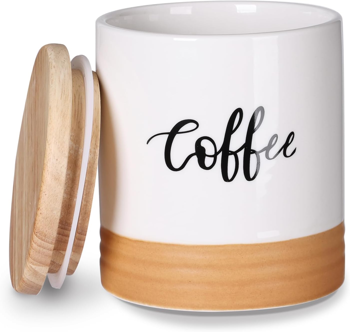 LEETOYI Ceramic Food Storage Containers with Lid, 31oz Farmhouse Kitchen Decor, Countertop Food Storage Caddy Organizer 4.5 Inch (Labeled coffee)