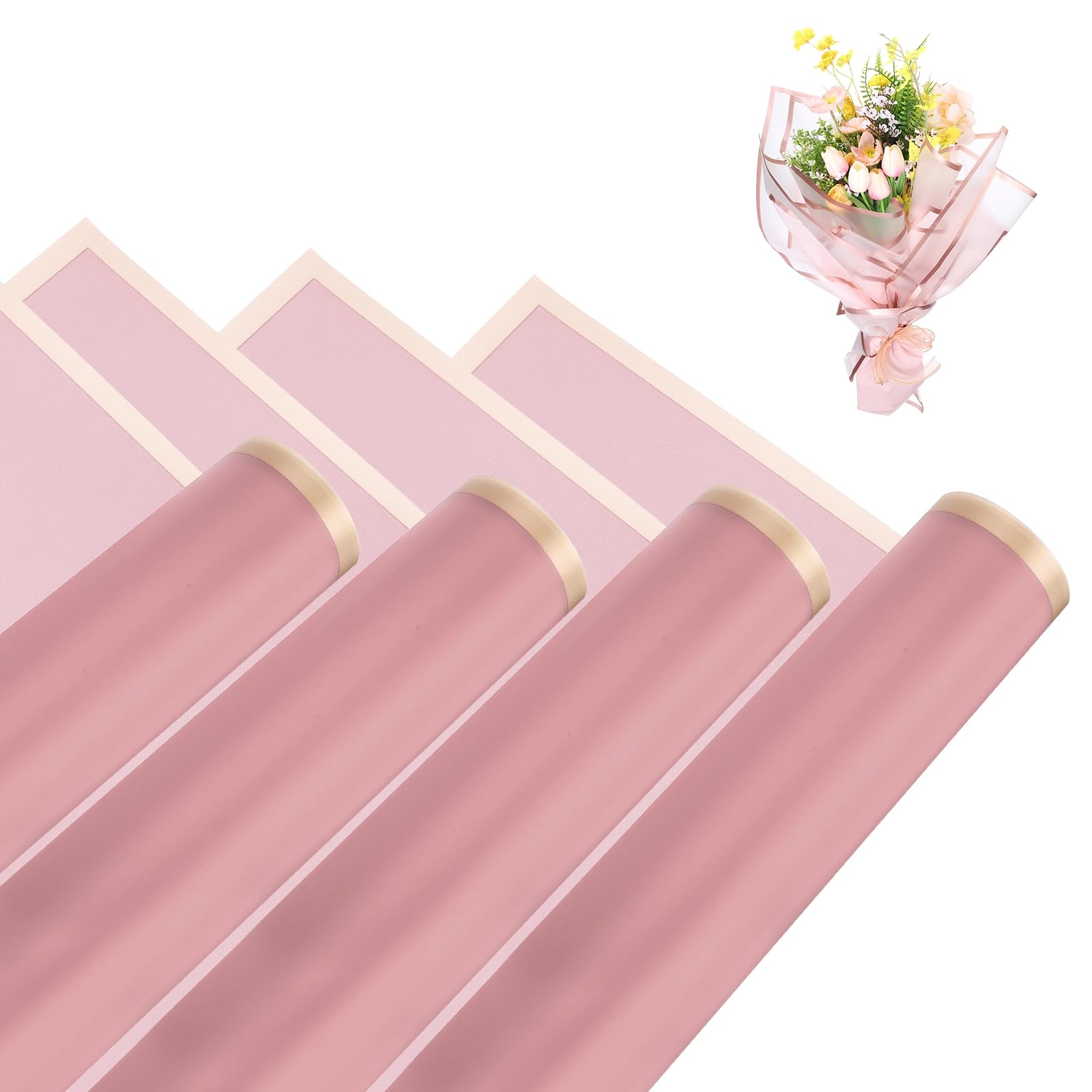 sourcing map Flower Bouquet Wrapping Paper, 56cm/22 Inch Waterproof Floral Wrapping Paper for Flower Bouquet DIY Gift, Wedding, Birthdays, Valentine's Day, Pack of 20(Light Red)