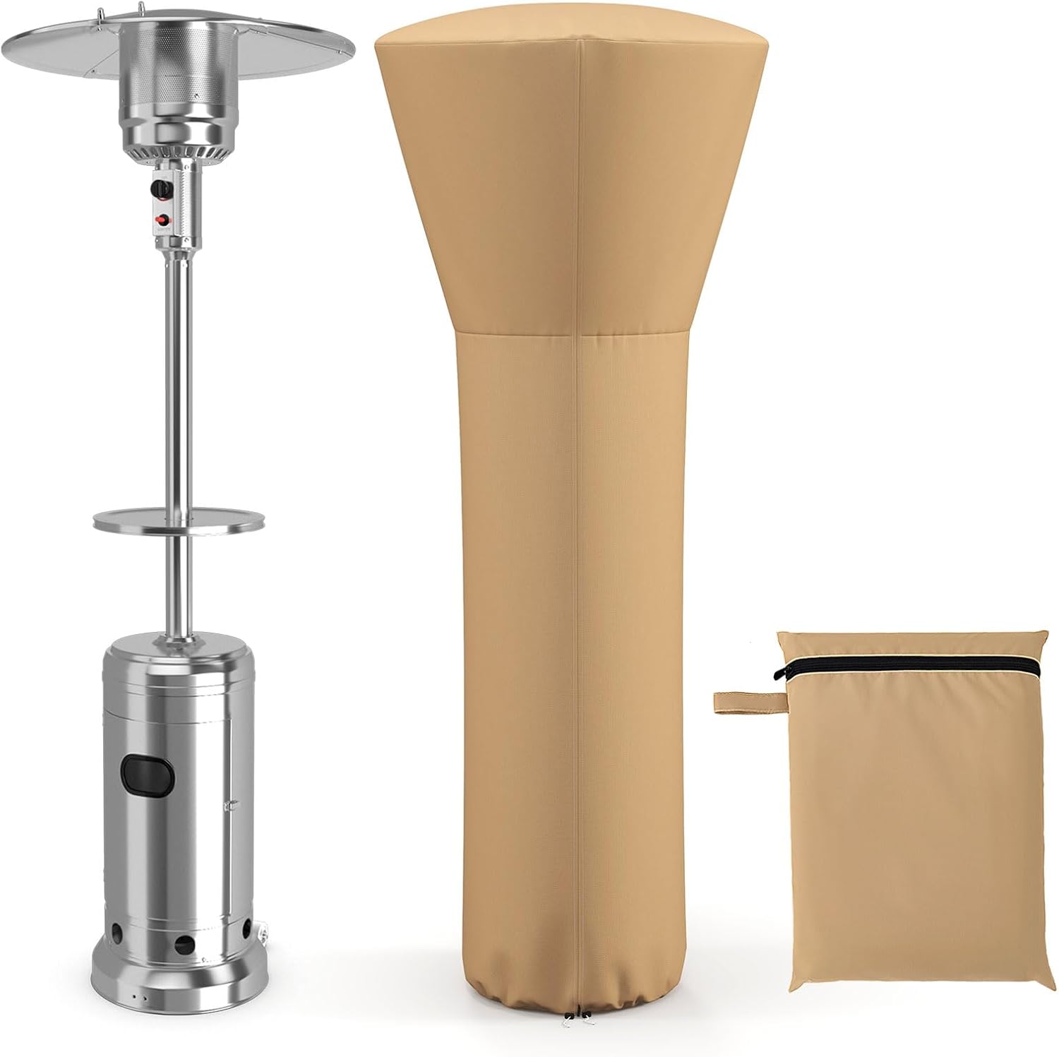 Giantex Patio Heater Cover, Waterproof Outdoor Stand-up Heater Cover w/ Zipper & Storage Bag, Dustproof, Wind-resistant, Sun-proof Propane Heater Cover, 87" H x 34" D x 19" B (Light Brown)