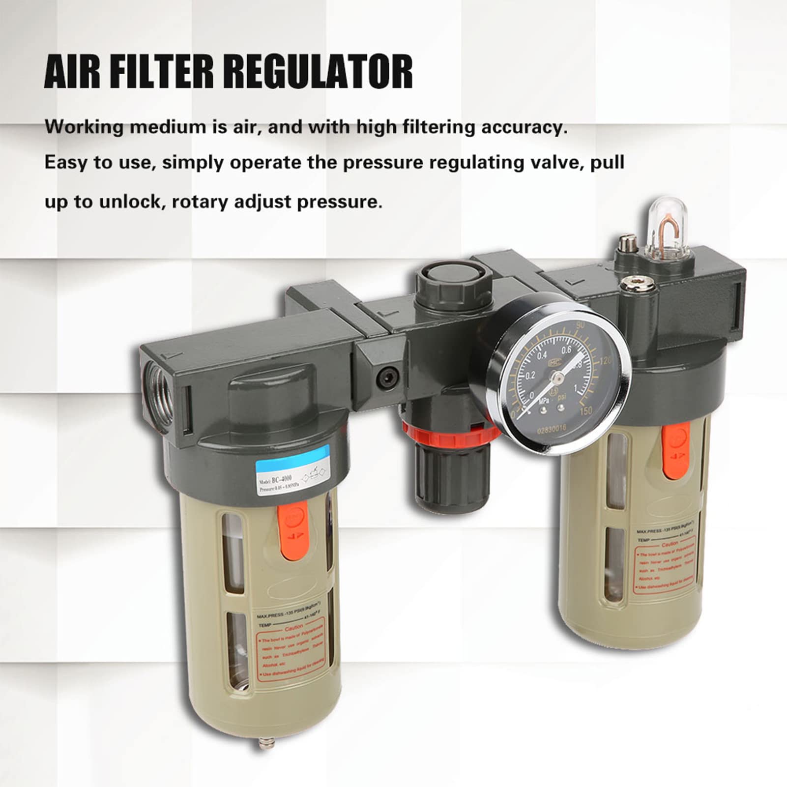 Regulador de presión de filtro de aire G1/2 con manómetro Construcción de aleación de aluminio de primera calidad Control de aire preciso para maquinaria y sistemas neumáti