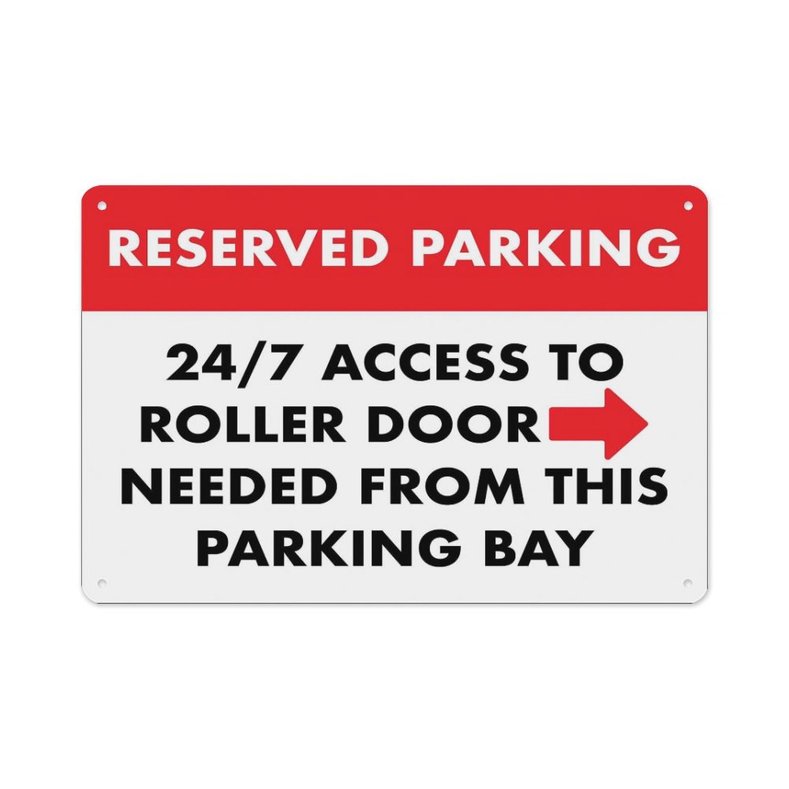 peiyeety Reserved Parking 247 Access to Roller Door (Right Arrow) Sign Aluminum Tin Warning Signs for Home Outdoor Garden 12X16 Inches