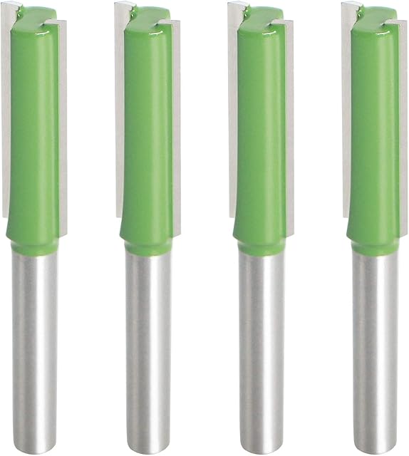 Aopin Router Bit 10mm Cutting Dia 6mm Shank Dia Double Flute Straight Bit Carbide for Woodworking Milling Cutter Tool, Green, Silver, 4Pcs