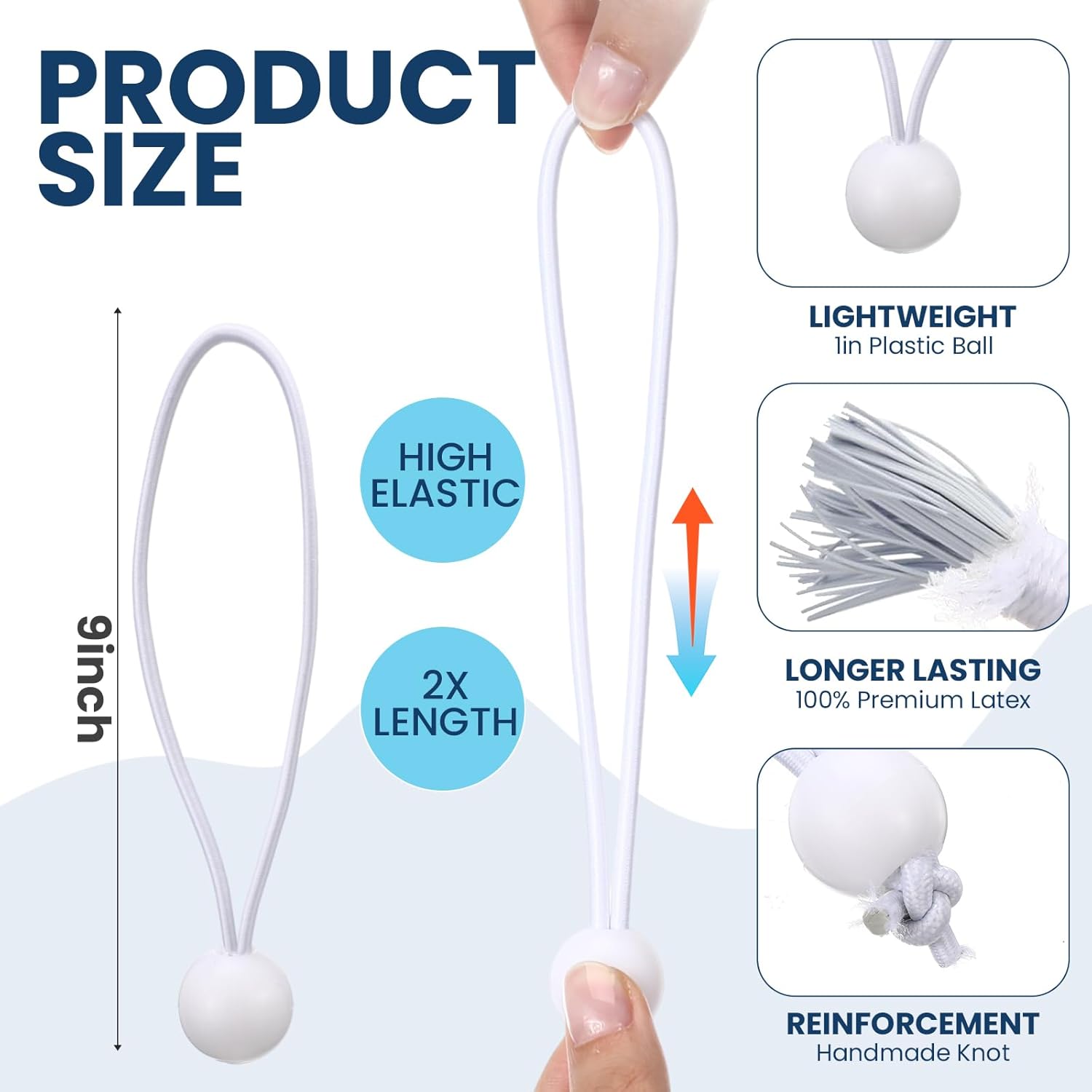 100 Pcs Ball Bungee Cords 9 Inch Bulk Bungee Balls Heavy Duty Outdoor Indoor for Shelter Camping Canopy Cargo Tents Poles (White)
