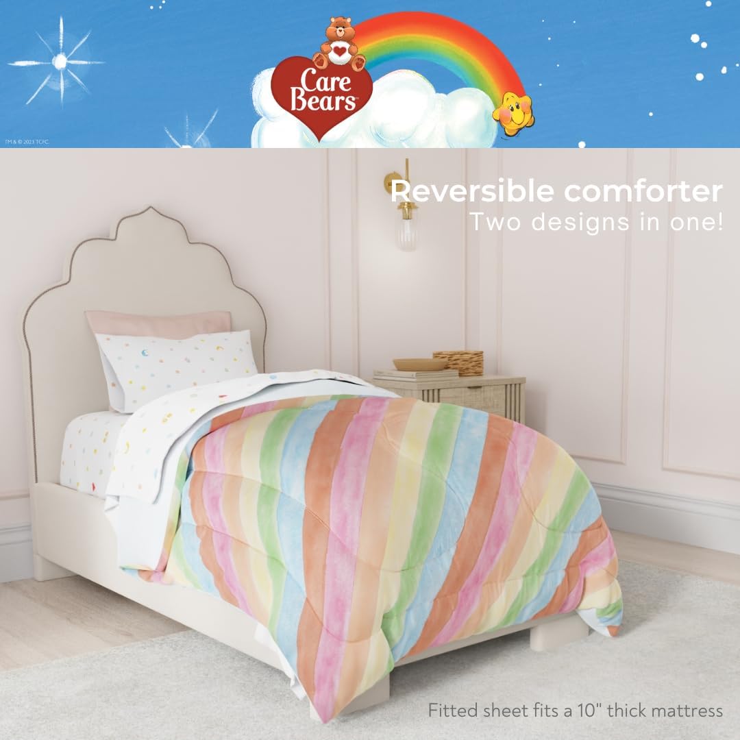 Care Bears Classic Super Soft Cozy Reversible Microfiber Comforter and Sheet Set, 4 Piece Twin Size, (Official Licensed Product) By Franco Collectibles
