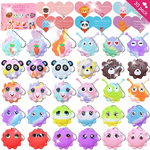 Valentines Day Gifts for Kids,30 Valentines Day Cards for Kids Classroom with 30 Pack Pop Fidget ball,Valentines Party Favors for Kids,Valentine Exchange Gifts for Girls Boys School Classroom