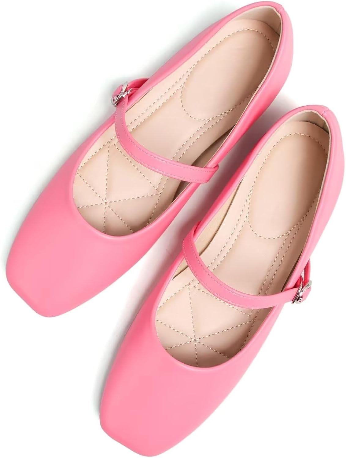 WENJIAZHIZHI Women's Square Toe Mary Jane Ballet Flats Buckle Strap Dressy Comfortable Wear to Wokr Ballerina Flat Shoes - Image 2
