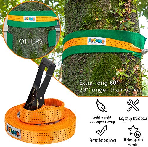 JOYMOR Slackline Kit Extra Longer 65 Feet, Upgraded Slackline with Training Line, Ratchet, Ratchet Protector, Tree Protector, Perfect Arm Trainer for Kids and Adults - Thumbnail 3