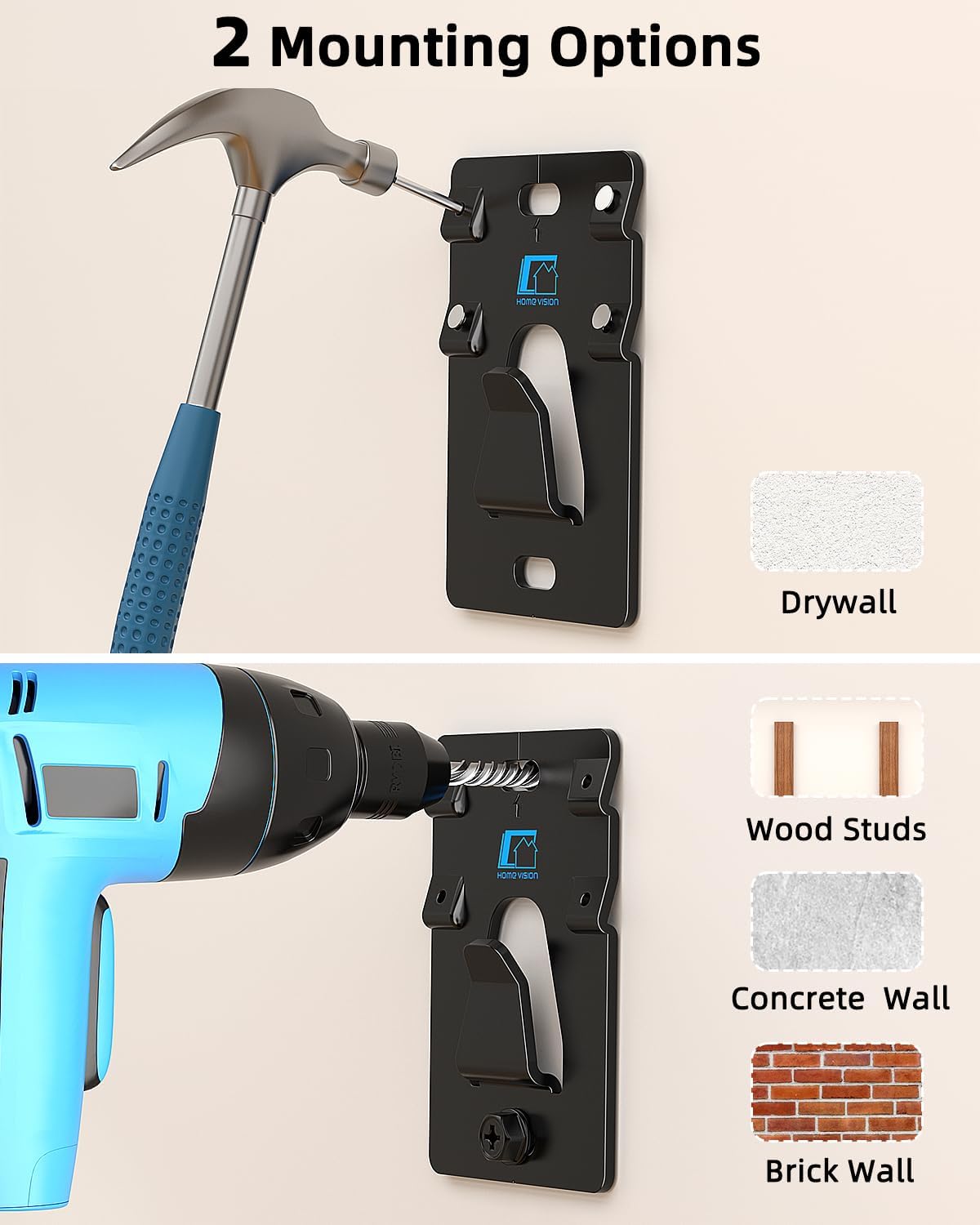 HOME VISION No Stud/Studless TV Wall Mount Bracket for 26-100 Inch Flat/Curved Screens, Universal VESA, 200Lbs Capacity, Fits Drywall, Wood, Concrete, Brick, 1.18" Slim, Renter-Friendly, HV1402