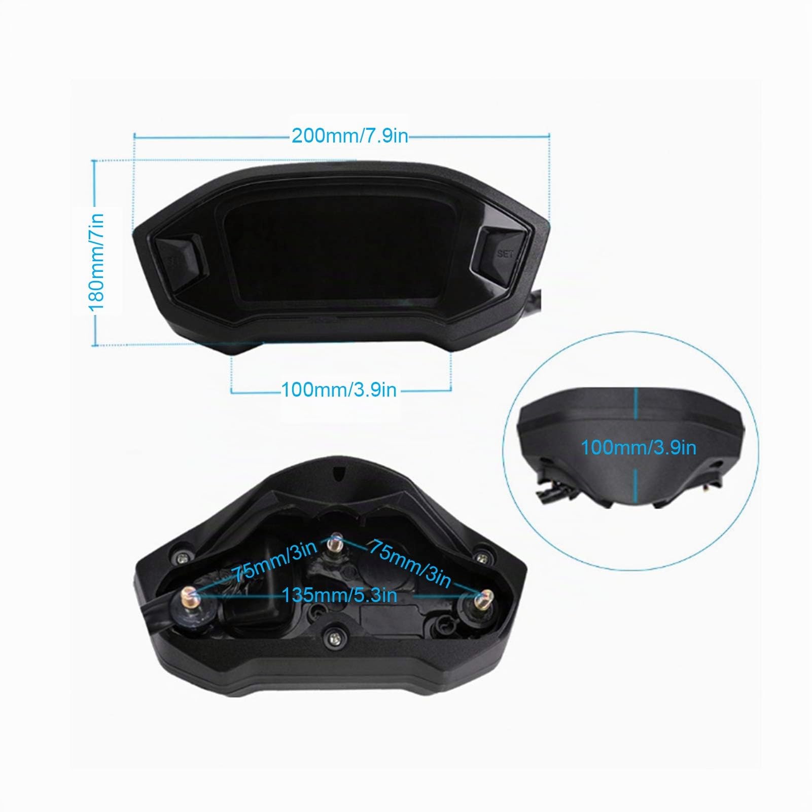 Compteur de Vitesse Moto LCD Tachymètre Kilométrique Rétro-éclairage Jauge Étanche pour 1 2 4 Cylindres - Universel Digital