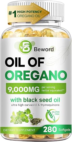 Miniatura 1 de Aceite de orégano con aceite de semilla negra, 9000 mg por porción, gel blando 280560, suplemento de orégano 2 en 1 para la salud inmunológica con