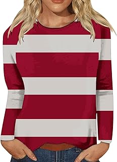 Camisa de cuello redondo de color contraste retro para mujer, camiseta suelta y casual de manga larga camiseta de manga larga para mujer Y2K 2025