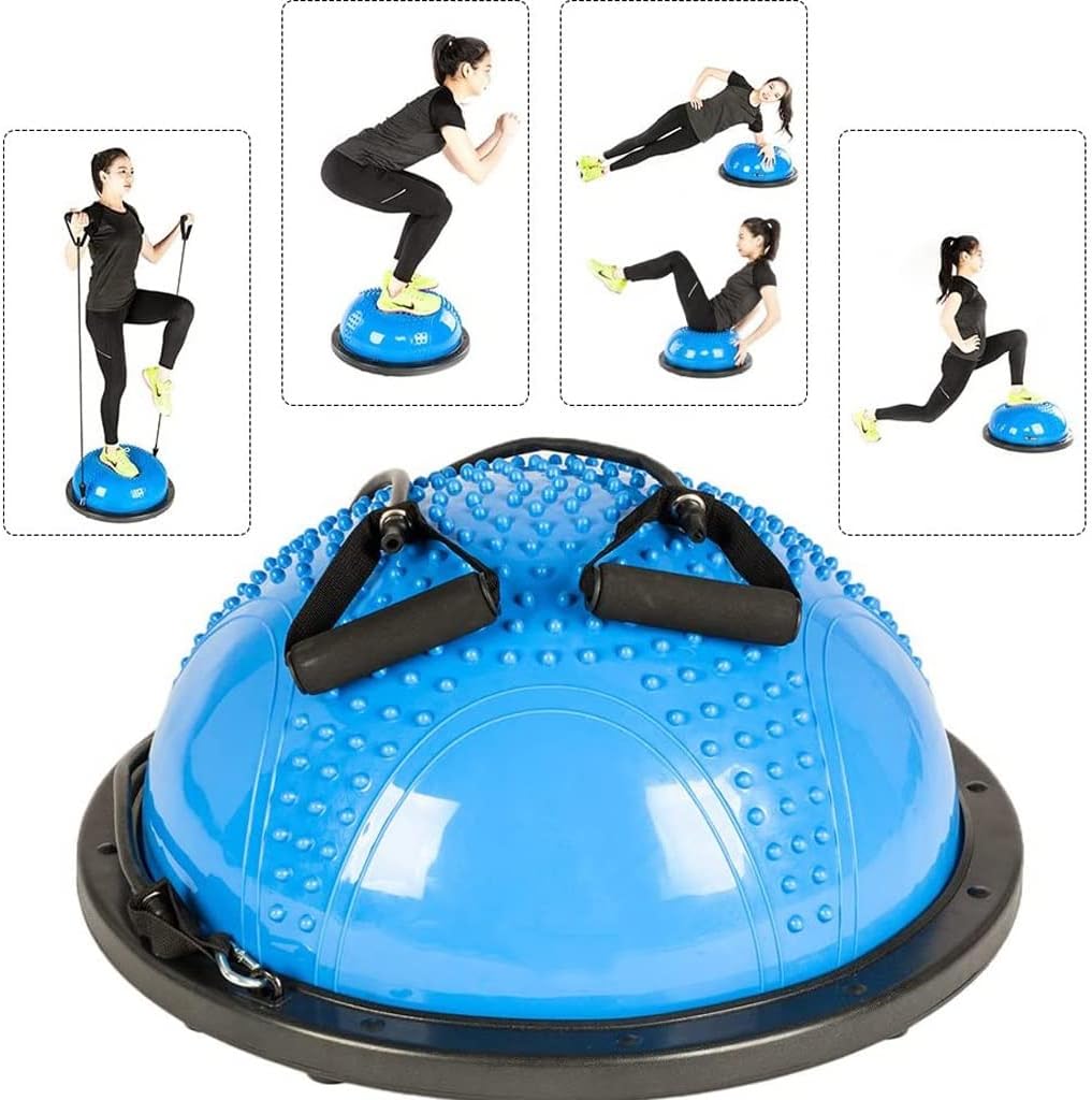 Anti Slip Balance Ball Trainer Half Yoga Exercise with Resistance Bands Foot Pump for Full Body Workout