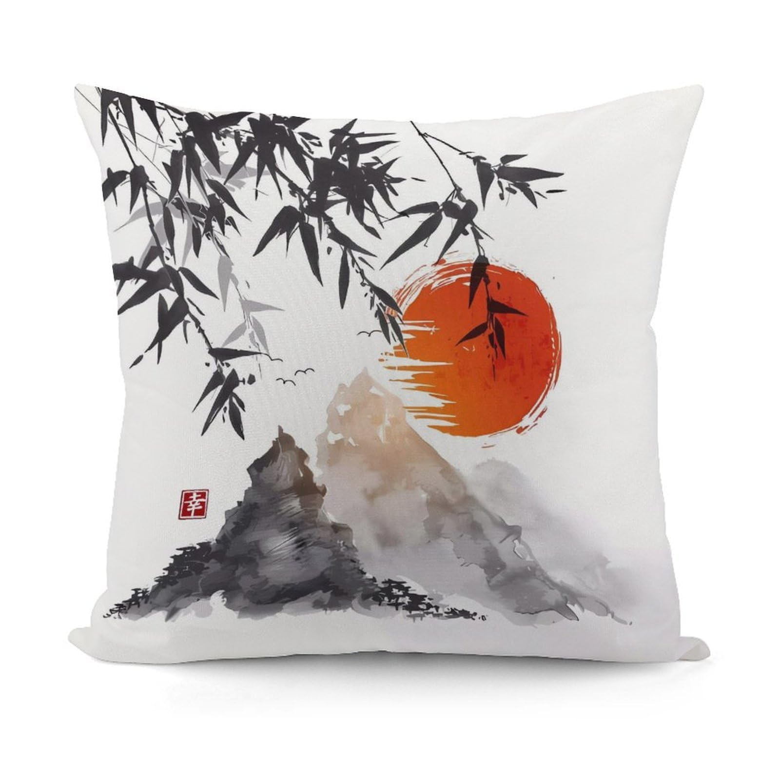 FekiLoot Japanese Bamboo Sun Plush Cushion Covers, Double-Sided Throw Pillow Covers with Invisible Zipper, Comfortable Soft Square Cushion Cases for Sofa Bedroom Living Room 18x18 Inch (45x45cm)