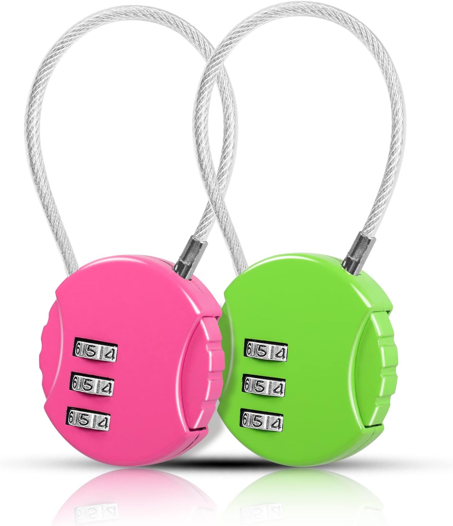 YAODHAOD3 Digit Combination Padlock Locks, 2 Pieces Cable Luggage Locks, Wire Stroller Locks TSA Approved Padlocks for School Travel Bike Helmet Backpack Cabinet (5.2 inch, Pink & Green)