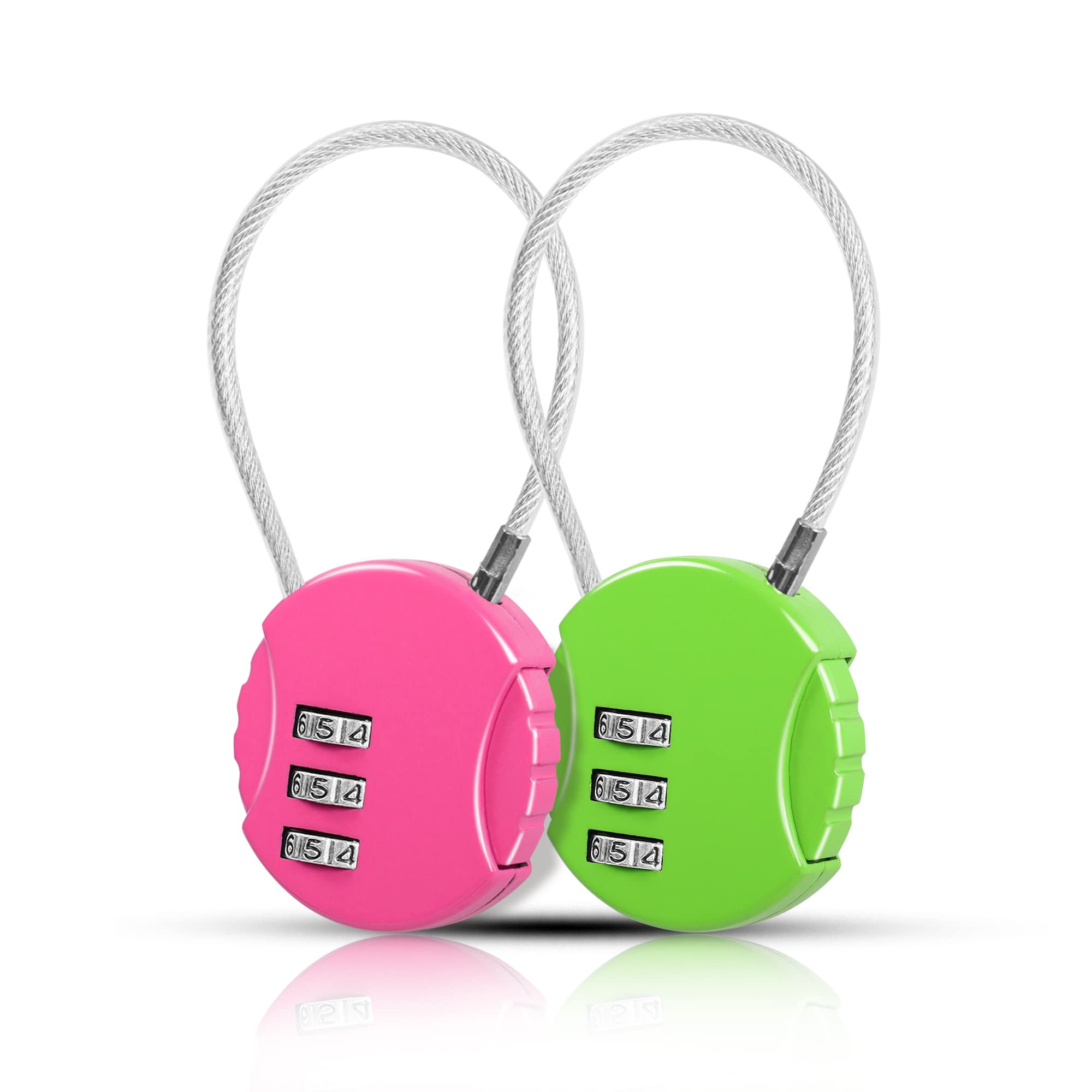 YAODHAOD3 Digit Combination Padlock Locks, 2 Pieces Cable Luggage Locks, Wire Stroller Locks TSA Approved Padlocks for School Travel Bike Helmet Backpack Cabinet (5.2 inch, Pink & Green)
