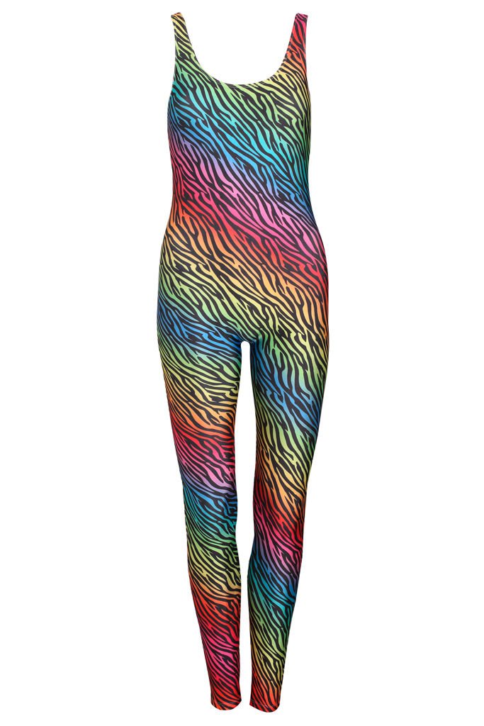 Minga London Zebra Rainbow Unitard Jumpsuit Catsuit Top Playsuit