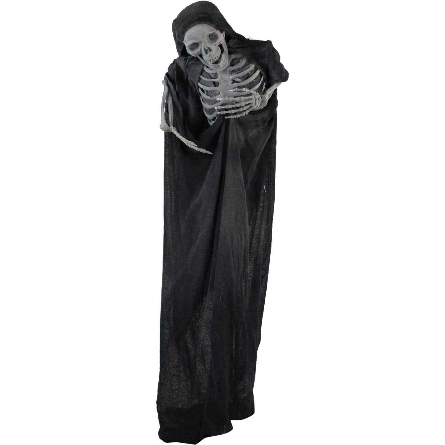 Haunted Hill Farm Life-Size Animatronic Reaper, Light-up Red Eyes, Poseable, for Battery Operated Scary Indoor or Covered Outdoor Halloween Decoration