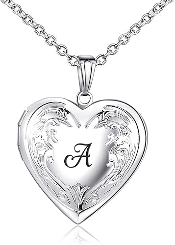 YOUFENG - Collar con medallón con imágenes y letras del alfabeto A-Z, chapado en platino, regalo para mujer