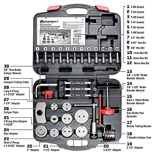 Powerbuilt Master Disc Brake Service Set, Vehicle Brake Caliper Wind Back Tool For Cars, Trucks, Piston Compression 30 Piece -648622 #TOP1