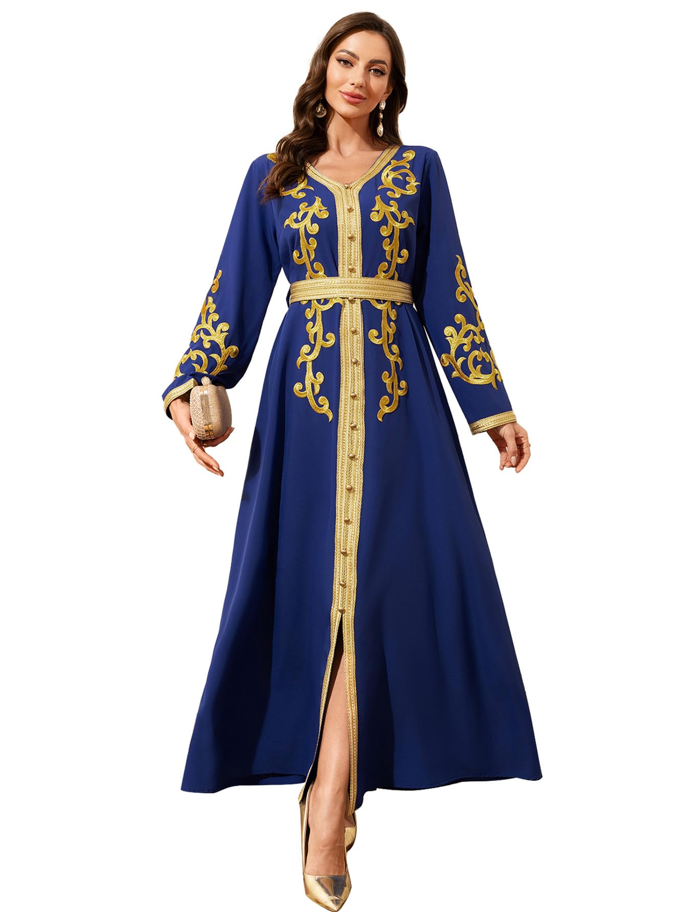 Aibaowedding Abiti musulmani Donne Abito da sera Dubai Stile Caftano Robe Full Lunghezza Ricamo Stampa Floreale Islamico Turco Marocchino Abiti Da Sera Di Nozze
